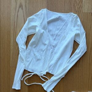 437 White Ribbed Wrap Tie Top